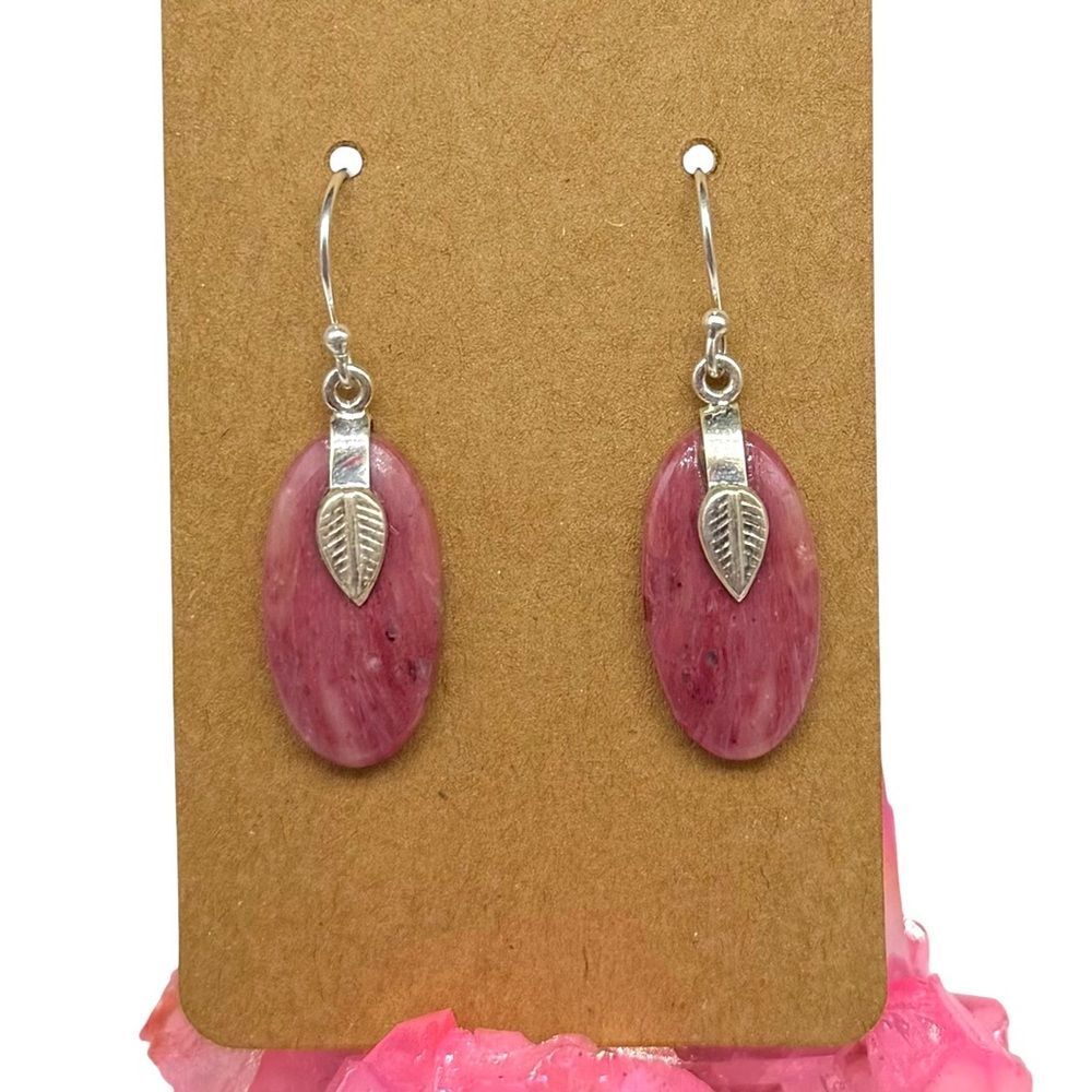 Pink Tulip Quartz Earrings Etched Leaf Solid 925 Sterling Silver Dangle Drop
